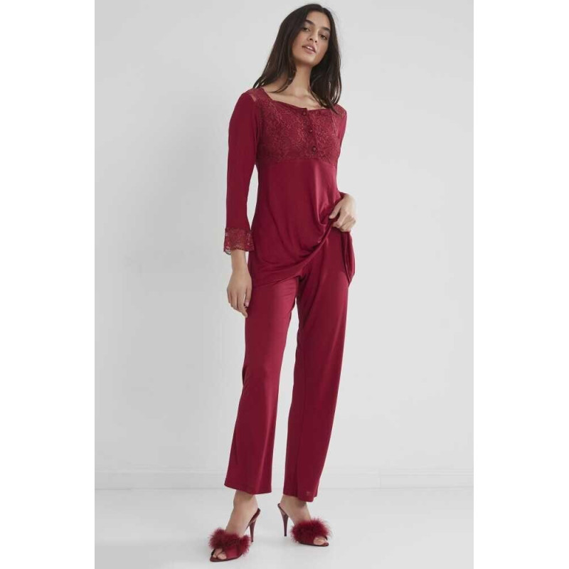 Pierre Cardin Kadın Penye Dantelli Pijama Takımı 1241 Bordo