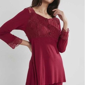 Pierre Cardin Kadın Penye Dantelli Pijama Takımı 1241 Bordo