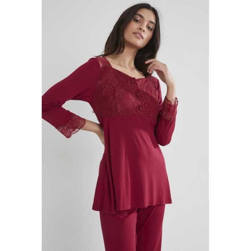 Pierre Cardin Kadın Penye Dantelli Pijama Takımı 1241 Bordo