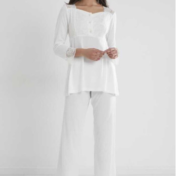 Pierre Cardin Kadın Penye Dantelli Pijama Takımı 1241 Ekru