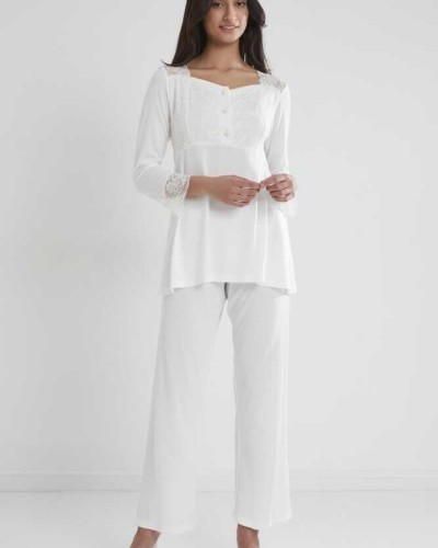 Pierre Cardin Kadın Penye Dantelli Pijama Takımı 1241 Ekru