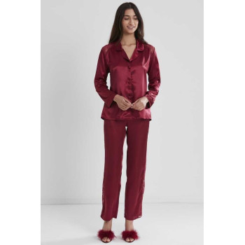 Pierre Cardin Kadın Sırtı Dantel Saten Pijama Takımı 1438