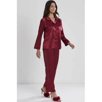 Pierre Cardin Kadın Sırtı Dantel Saten Pijama Takımı 1438