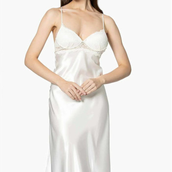 Pierre Cardin Kaplı Saten Gecelik 900 Ekru