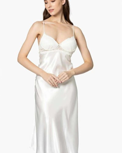 Pierre Cardin Kaplı Saten Gecelik 900 Ekru