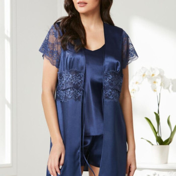 Pierre Cardin Laci Saten Dantelli 3'lü Kadın Sabahlık-Şort Takım 2480