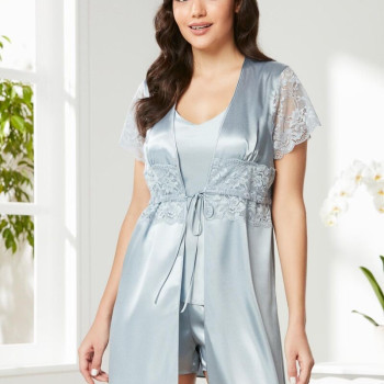 Pierre Cardin Mist Saten Dantelli 3'lü Kadın Sabahlık-Şort Takım 2480
