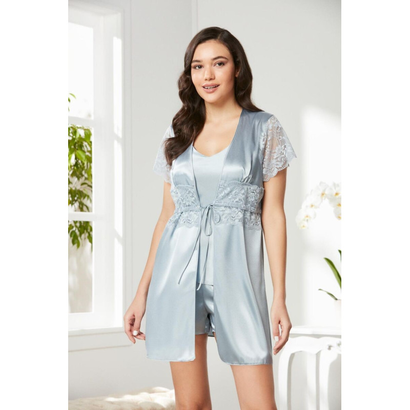 Pierre Cardin Mist Saten Dantelli 3'lü Kadın Sabahlık-Şort Takım 2480