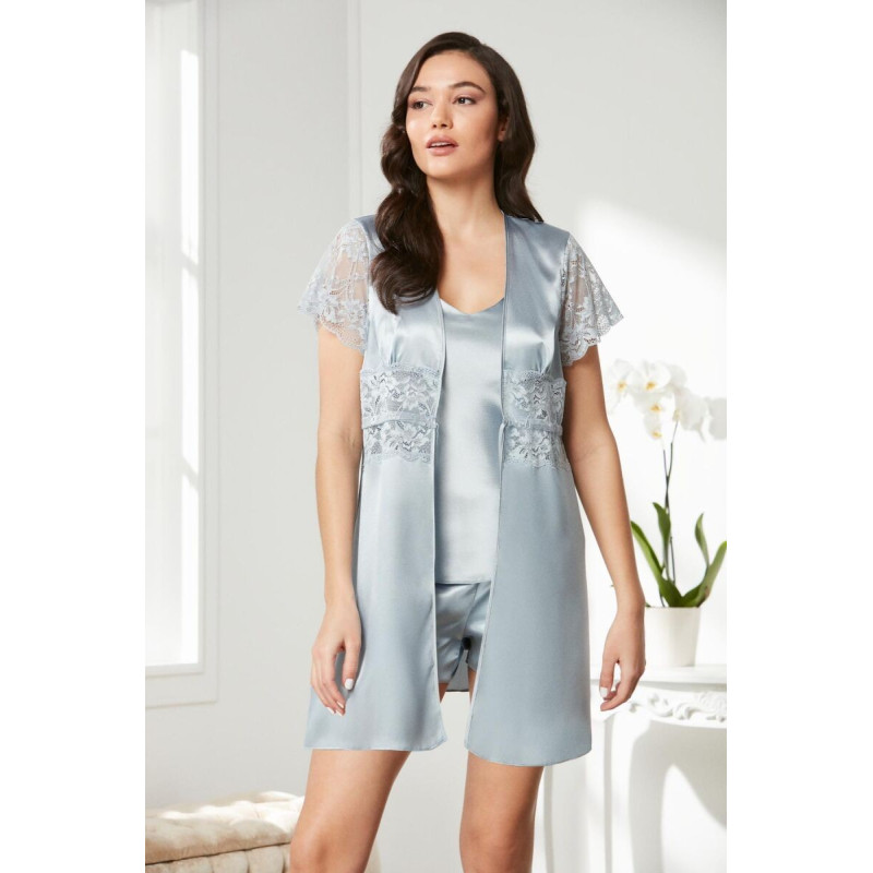 Pierre Cardin Mist Saten Dantelli 3'lü Kadın Sabahlık-Şort Takım 2480