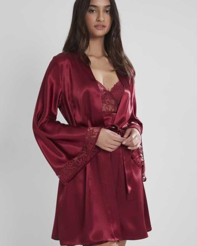 Pierre Cardin Midi Dantel Sabahlık Gecelik Set 4090 Bordo