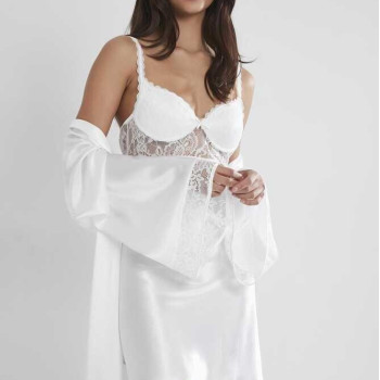 Pierre Cardin Midi Dantel Sabahlık Gecelik Set 4090 Ekru