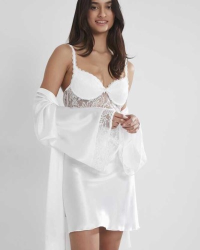 Pierre Cardin Midi Dantel Sabahlık Gecelik Set 4090 Ekru