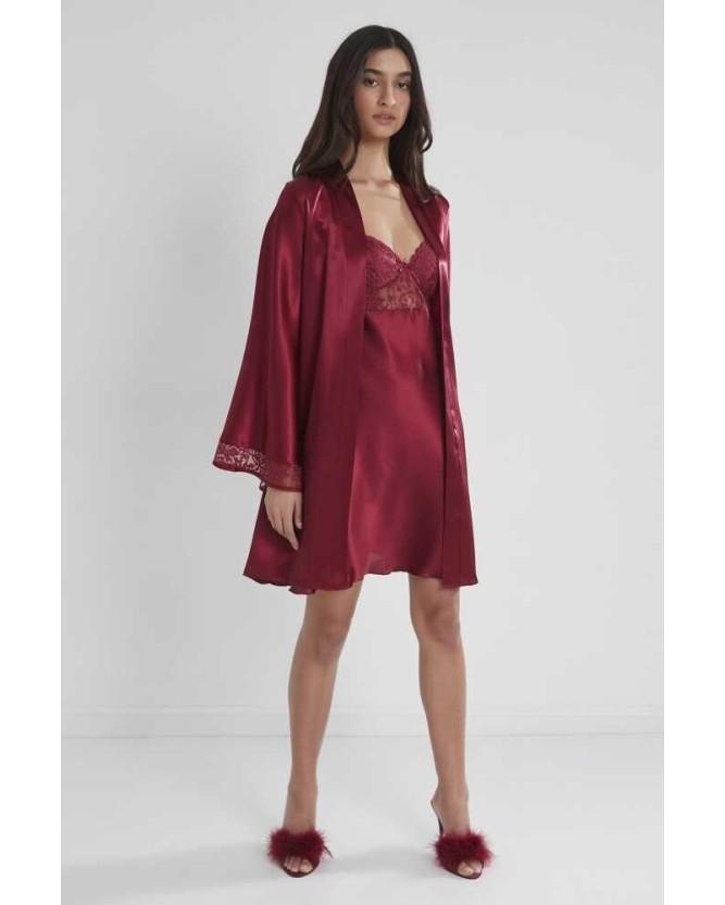 Pierre Cardin Midi Dantel Sabahlık Gecelik Set 4090 Bordo