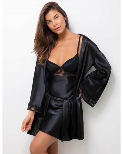 Pierre Cardin Midi Dantel Sabahlık Gecelik Set 4090 Siyah L Pierre Cardin Midi Dantel Sabahlık Gecelik Set 4090 Siyah L