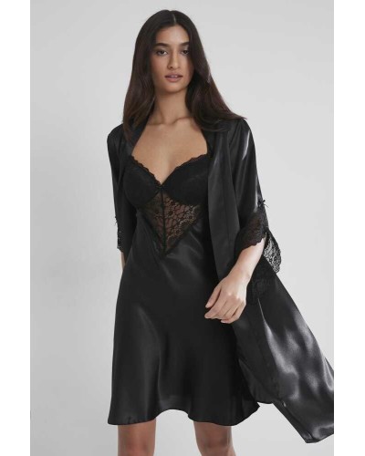 Pierre Cardin Midi Dantel Sabahlık Gecelik Set 4240 Siyah