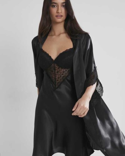 Pierre Cardin Midi Dantel Sabahlık Gecelik Set 4240 Siyah