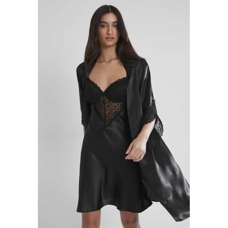 Pierre Cardin Midi Dantel Sabahlık Gecelik Set 4240 Siyah