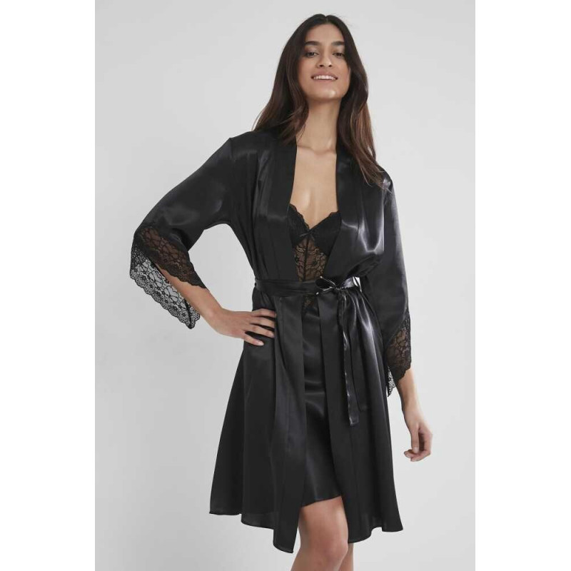 Pierre Cardin Midi Dantel Sabahlık Gecelik Set 4240 Siyah