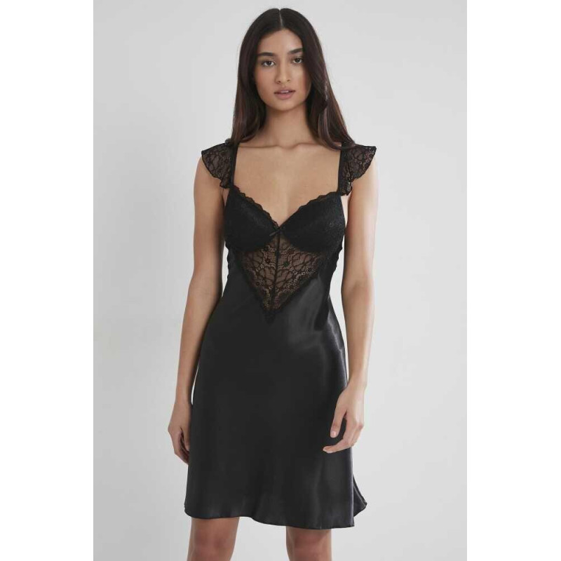 Pierre Cardin Midi Dantel Sabahlık Gecelik Set 4240 Siyah