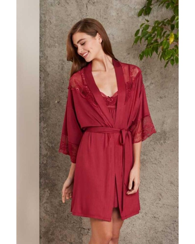 Pierre Cardin Penye Dantelli Gecelik Sabahlık Takım 4010 Bordo Pierre Cardin Penye Dantelli Gecelik Sabahlık Takım 4010 Bordo