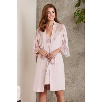 Pierre Cardin Penye Dantelli Gecelik Sabahlık Takım 4010 Pudra