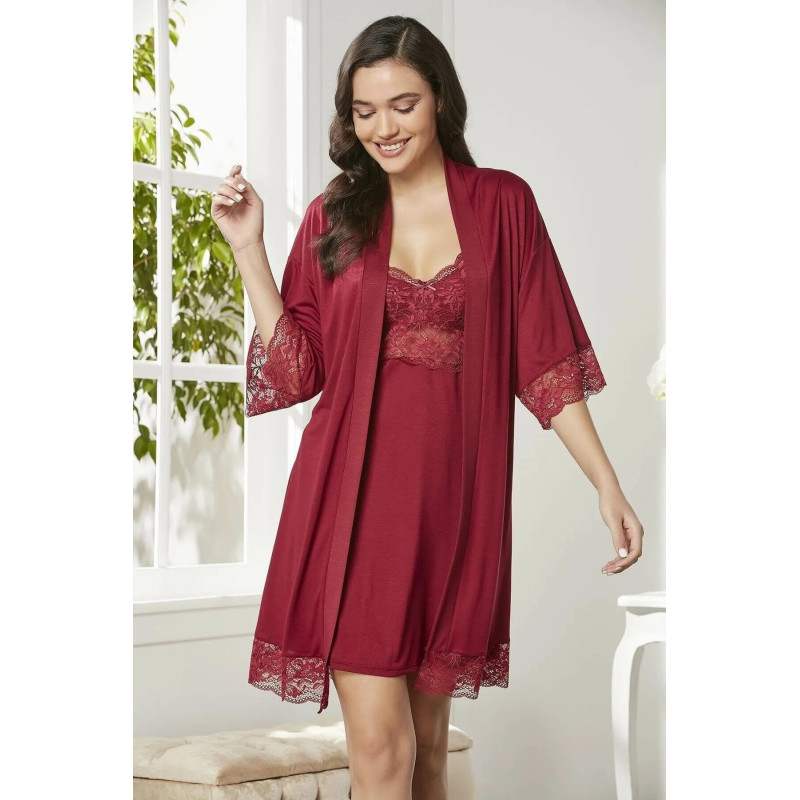 Pierre Cardin Penye Dantelli Gecelik Sabahlık Takım 4020 Bordo Pierre Cardin Penye Dantelli Gecelik Sabahlık Takım 4020 Bordo