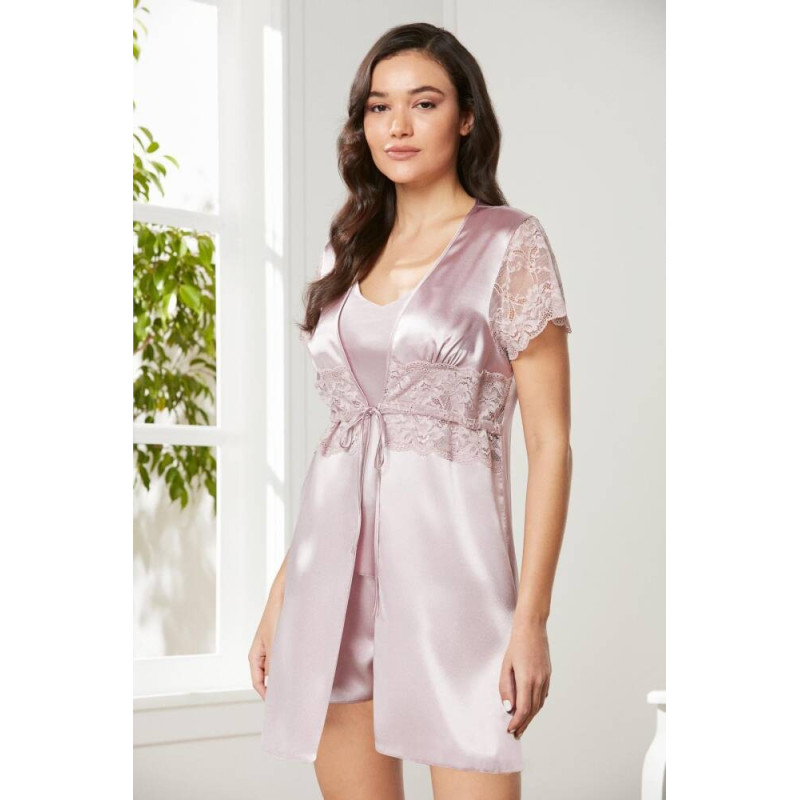 Pierre Cardin Pudra Saten Dantelli 3'lü Kadın Sabahlık-Şort Takım 2480 Pierre Cardin Pudra Saten Dantelli 3'lü Kadın Sabahlık-Şort Takım 2480