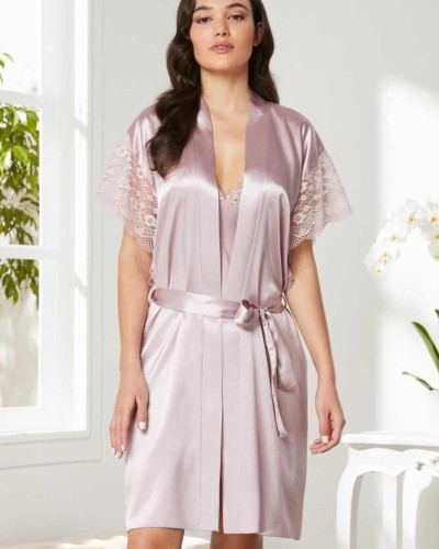 Pierre Cardin Pudra Saten Dantelli Gecelik Sabahlık Takım 4438