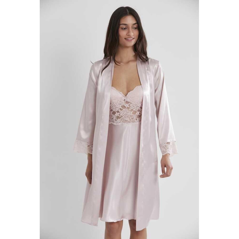 Pierre Cardin Pudra Sütyen Kaplı Sabahlık Gecelik Set 4265
