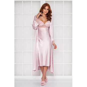 Pierre Cardin Pudra Uzun Saten Sabahlık Gecelik Set 4370