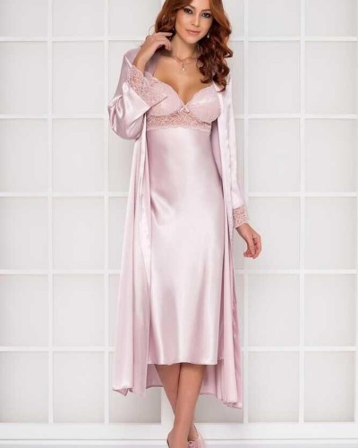 Pierre Cardin Pudra Uzun Saten Sabahlık Gecelik Set 4370