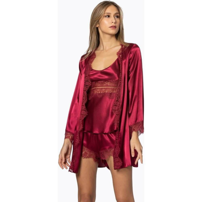 Pierre Cardin Saten 3lü Kimono Şort Takımı 2490 Bordo