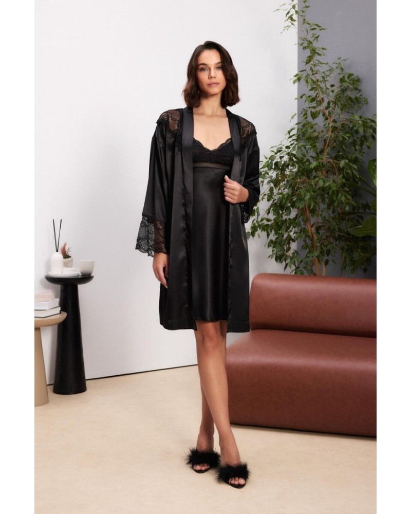 Pierre Cardin Siyah Saten Dantelli Kadın Gecelik Sabahlık Takımı 4510 Pierre Cardin Siyah Saten Dantelli Kadın Gecelik Sabahlık Takımı 4510