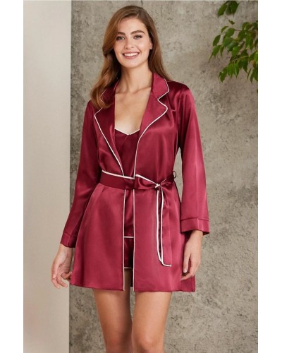 Pierre Cardin Saten 4lü Gecelik Sabahlık Şort Seti Bordo 7200