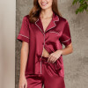 Pierre Cardin Saten Biyeli Pijama Şort Takımı Bordo 1205