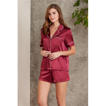 Pierre Cardin Saten Biyeli Pijama Şort Takımı Bordo 1205