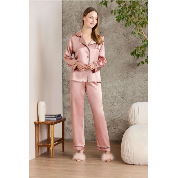Pierre Cardin Saten Biyeli Pijama Takımı 1200 Brandy
