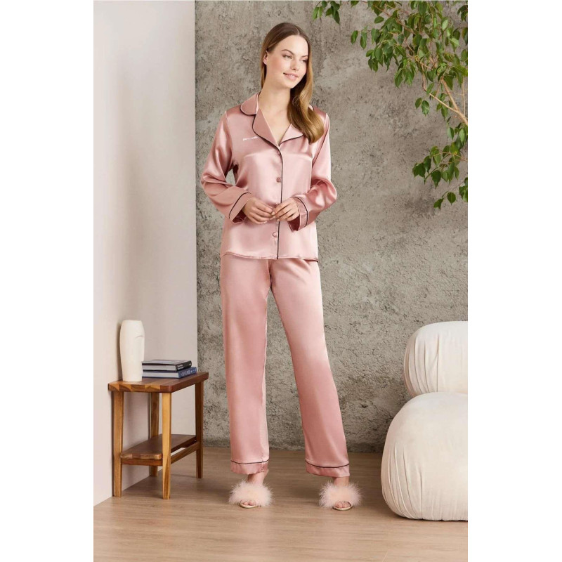 Pierre Cardin Saten Biyeli Pijama Takımı 1200 Brandy