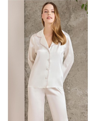 Pierre Cardin Saten Biyeli Pijama Takımı 1200 Ekru Pierre Cardin Saten Biyeli Pijama Takımı 1200 Ekru
