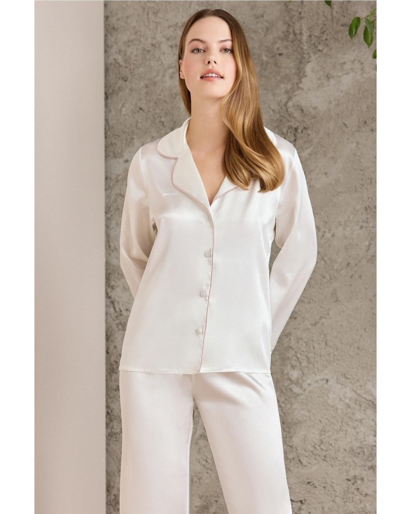 Pierre Cardin Saten Biyeli Pijama Takımı 1200 Ekru Pierre Cardin Saten Biyeli Pijama Takımı 1200 Ekru