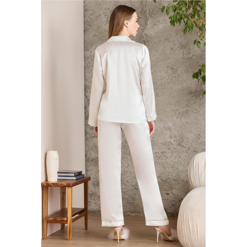 Pierre Cardin Saten Biyeli Pijama Takımı 1200 Ekru