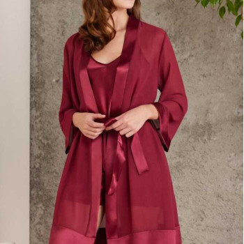 Pierre Cardin Saten Bordo Dörtlü Gelin Çeyiz Seti 7085