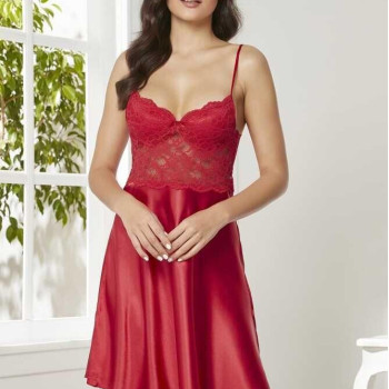 Pierre Cardin Saten Dantelli Gecelik 627 Kırmızı