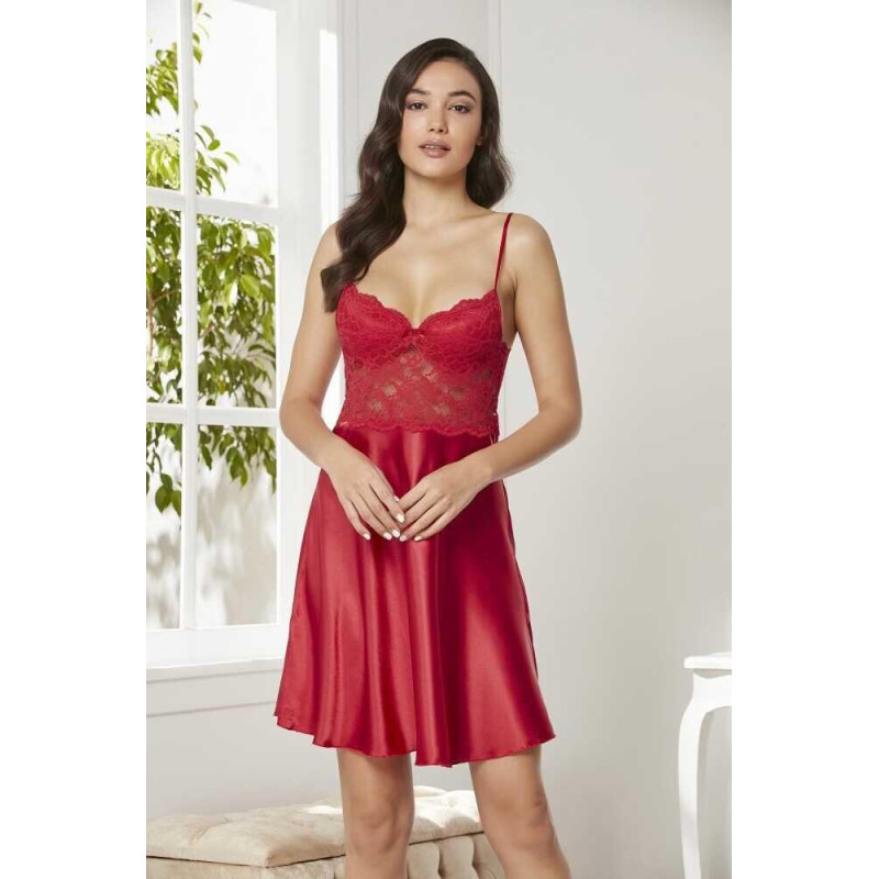 Pierre Cardin Saten Dantelli Gecelik 627 Kırmızı