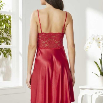 Pierre Cardin Saten Dantelli Gecelik 627 Kırmızı