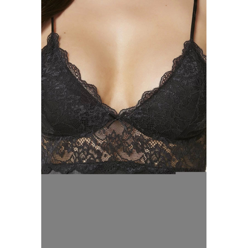 Pierre Cardin Saten Dantelli Gecelik 890 Siyah