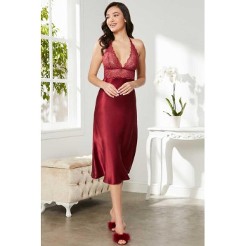 Pierre Cardin Saten Dantelli Gecelik 905 Bordo