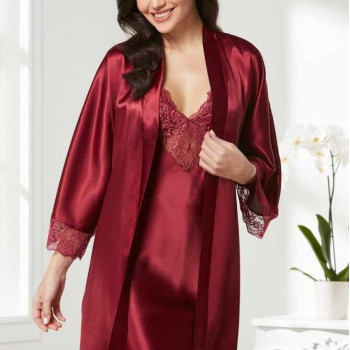 Pierre Cardin Saten Dantelli Gecelik Sabahlık Takım 4280 Bordo