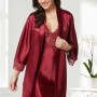 Pierre Cardin Saten Dantelli Gecelik Sabahlık Takım 4280 Bordo