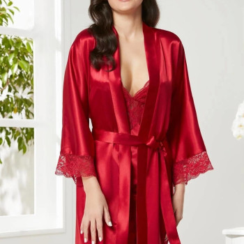 Pierre Cardin Saten Dantelli Gecelik Sabahlık Takım 4280 kırmızı